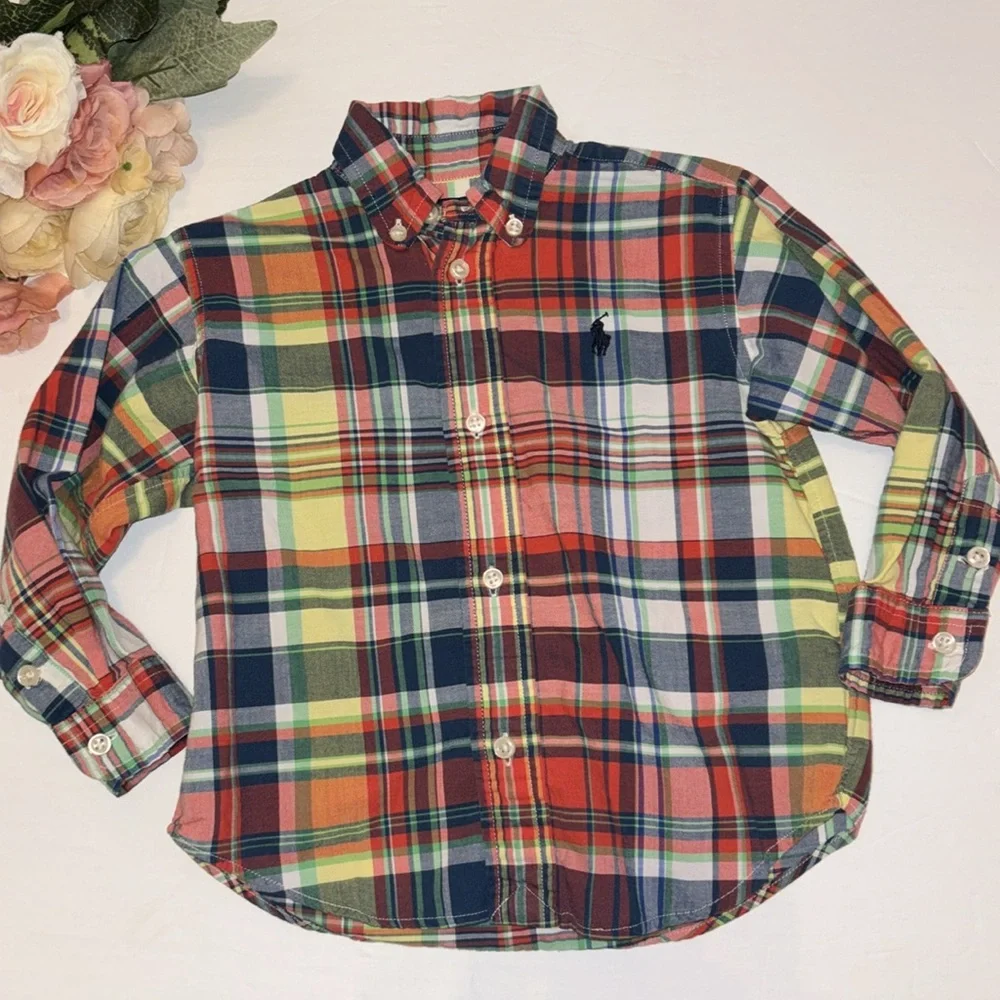 Ralph Lauren 24M Plaid Button Down preppy plaid 24 month Ralph Lauren Yellow